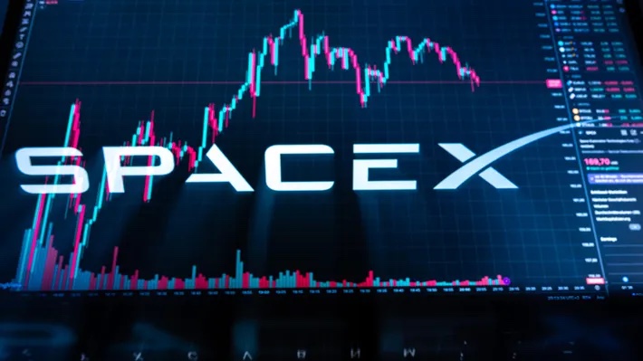 SpaceX logo over a stock market chart